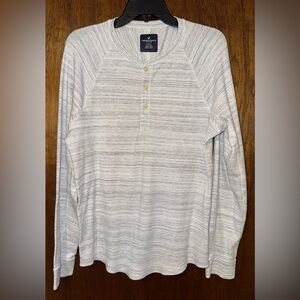 American Eagle Outfitters Men’s Gray T-Shirt ~ Raglan Sleeve Henley Size Medium
